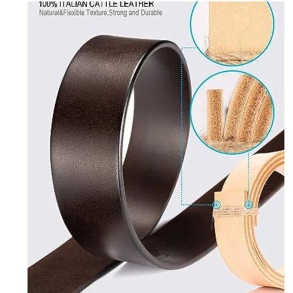 Men's Full Grain Leather Belt,100% Italian Real Solid Leather, Coffee - Picture 4 of 7
